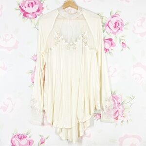 Free People Saheli Embroidered Lace Mesh Ivory Cream Top Blouse M